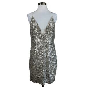 Aidan Mattox Sequined Backless Mini Sheath Cocktail Party Dress Gold Size 10